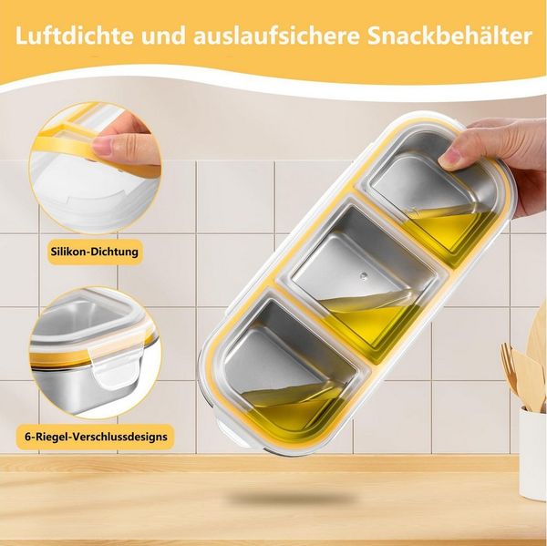 FOUORTUNATE-BEE Snackschale Snackbox mit Fächern Edelstahl, Leckdichte Snackdose, (mit Fächern Spülmaschinenfest, Meal Prep Boxen, Bento Box Edelstahl, 2-tlg), Snack Boxen mit Deckel für Schule Arbeit Camping