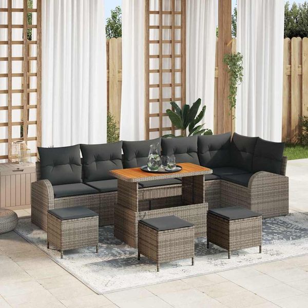 vidaXL Gartensofa-set mit Kissen 10 pcs Grau Poly-Rattan 3362423