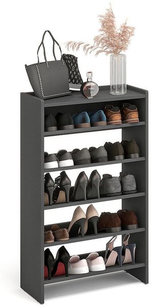 KOMTO Schuhregal Elexis 5 Schmal - Schuhablage Flur mit 5 Ebenen Offener Schuhschrank, Schuhschrank Schuh Organizer Platzsparend, 60 x 25 x 98 cm