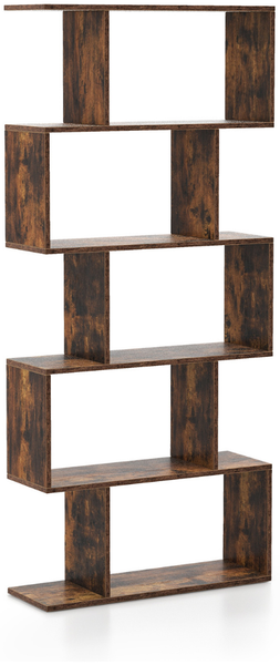 Bücherregal aus Holz mit 5 Ebenen & Kippschutz Freistehender Raumteiler Standregal Vintagebraun