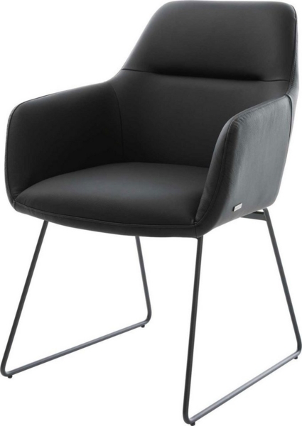 Esszimmerstuhl Pejo-Flex Echt-Leder Schwarz Kufengestell Schwarz Taschenfederkern