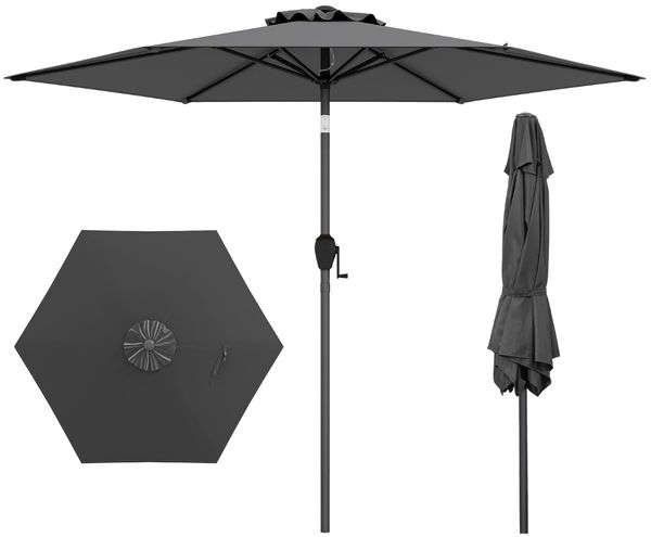 Sonnenschirm 230 cm Gartenschirm mit Kurbel beidseitig um 35° knickbar Terrassenschirm mit 6 Rippen Grau