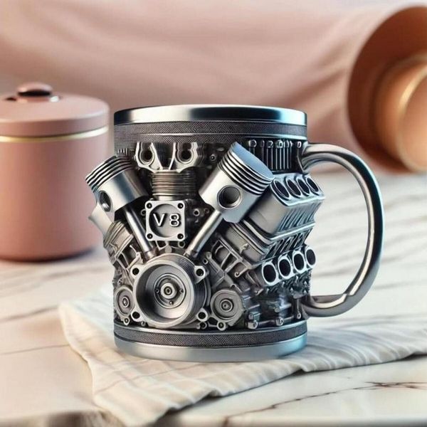 FELIXLEO Becher Edelstahlbecher V8 Design 295 ml für Auto Fans Geschenk, 1-tlg.
