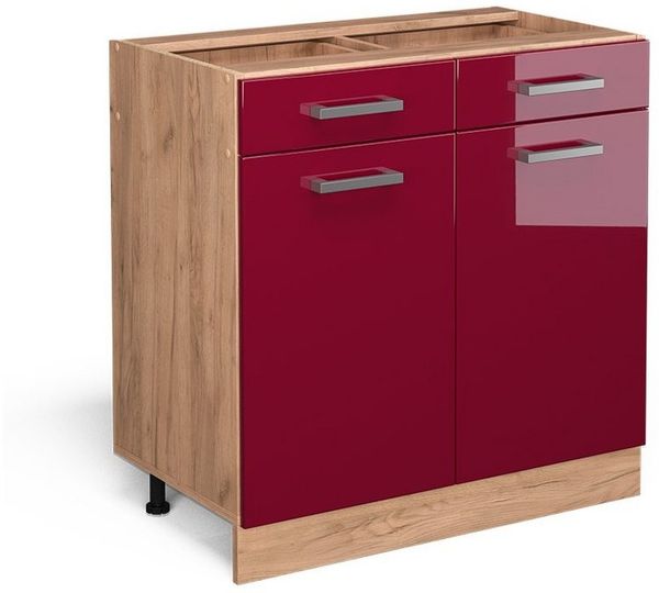 Vicco Küchenschrank Küchenzeile R-Line, Bordeaux Hochglanz, Schubladenunterschrank 80 cm, ohne AP Bild 5