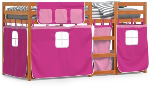 Etagenbett mit Vorhängen Rosa 90x200 cm Massivholz Kiefer 3283948, Braun, 75x190 cm