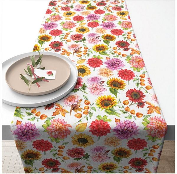 Ambiente® Tischläufer Autumn blooming (1-tlg, 1-teilig), Tischläufer Tischdecke ca. 40x150cm Baumwolle