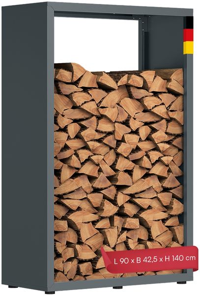 STEELSØN 'Keid' Kaminholzregal 140x90x42,5 cm, Brennholz Regal für innen/außen, rostfrei & wetterfest, stabil aus Metall, anthrazit