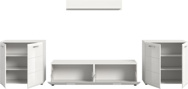 Wohnkombination (B/H/T: 350x160x41 cm) in weiß hochglanz tiefzieh Bild 3