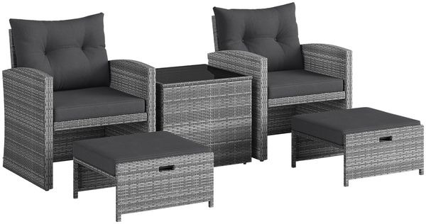 STEELSØN 'Selaria' Polyrattan Sitzgarnitur 5-tlg, Gartenmöbel Set aus 2 Stühlen, 2 Sitzhocker und Tisch, Sitzgruppe inkl. Kissen, grau-meliert, wetterfest für 4 Personen Bild 11