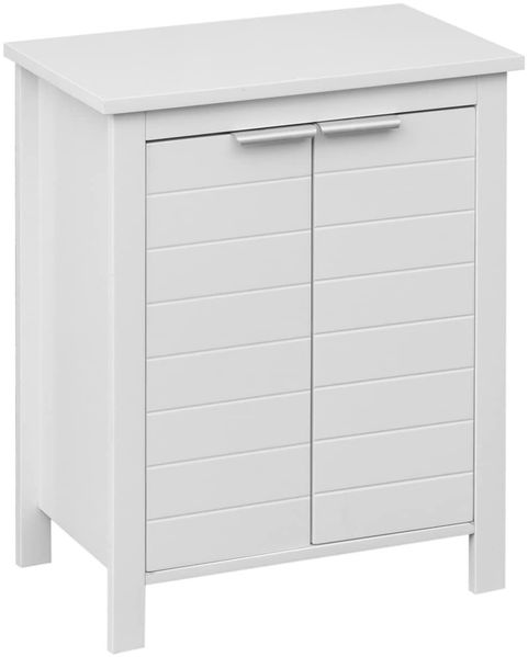 Rebecca Mobili Freistehender Badezimmer Schrank, Schrank für Waschküche Eingangsbereich, Weiß, 2 Türen, Modern, Feuchtigkeitsresistent - Maße: 60 × 48 × 30 cm (HxBxT) - Art. RE6684