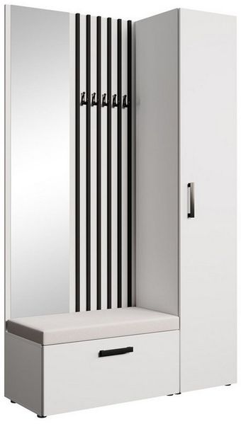 Beautysofa Garderoben-Set MARGARET Flurgarderobe mit Spiegel, (Kleiderschrank, Schuhschrank, Sitzbank, Kleiderstange, Flurmöbel-Set mit Lamellen), verschiedene Farben und Breiten