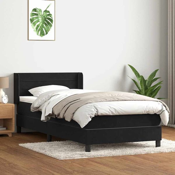 vidaXL Boxspringbett mit Matratze Schwarz 90x210 cm Samt 3318185