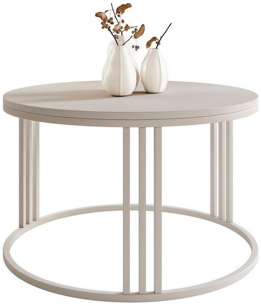 Lookway Couchtisch LORI MATT, runder Couchtisch mit kaschmirfarbenem Gestell (1x Tisch), Durchmesser: ⌀70 cm