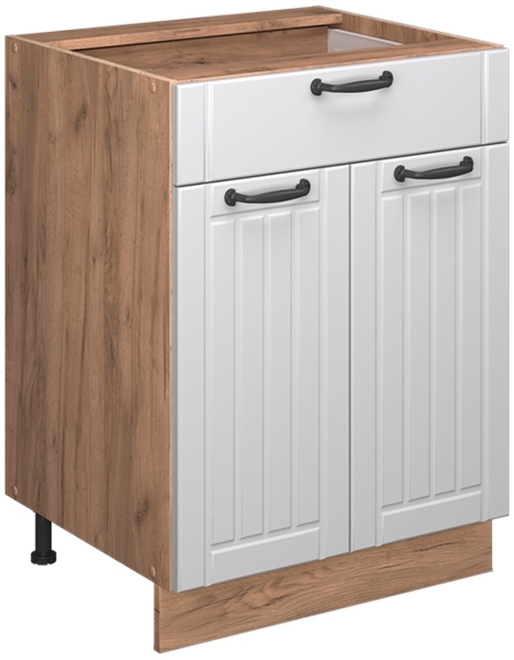 Küchenunterschrank Fame-Line Weiß Landhaus 60 cm mit Schublade, AP Marmor Vicco