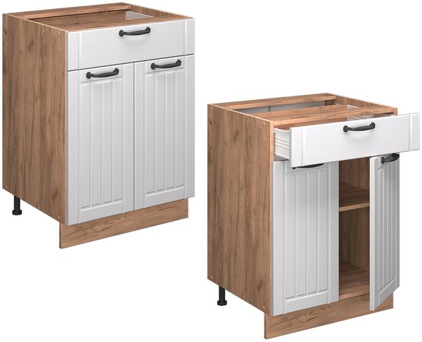Küchenunterschrank Fame-Line Weiß Landhaus 60 cm mit Schublade, AP Marmor Vicco Bild 6