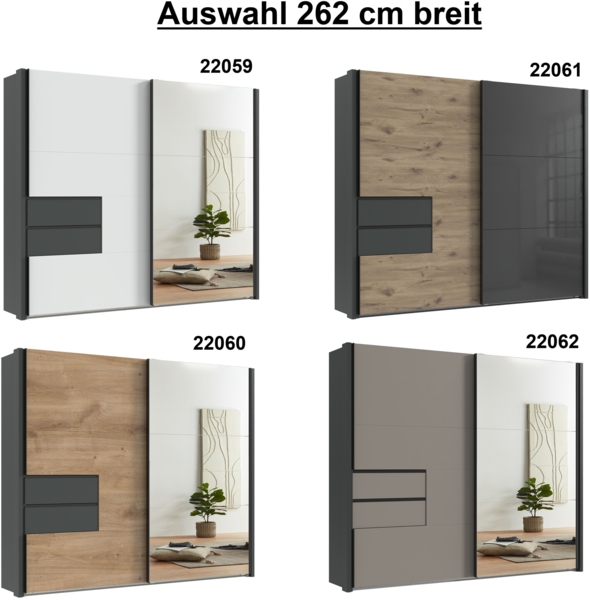Schwebetürenschrank Kleiderschrank Passepartout 262cm Schubl. Grau Eichef. Spiegel Bild 8