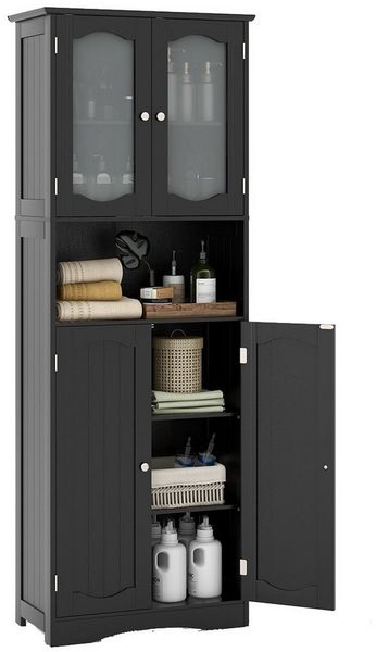 COSTWAY Hochschrank Küche, Badezimmerschrank, mit 4 Türen & Fach, Weiß