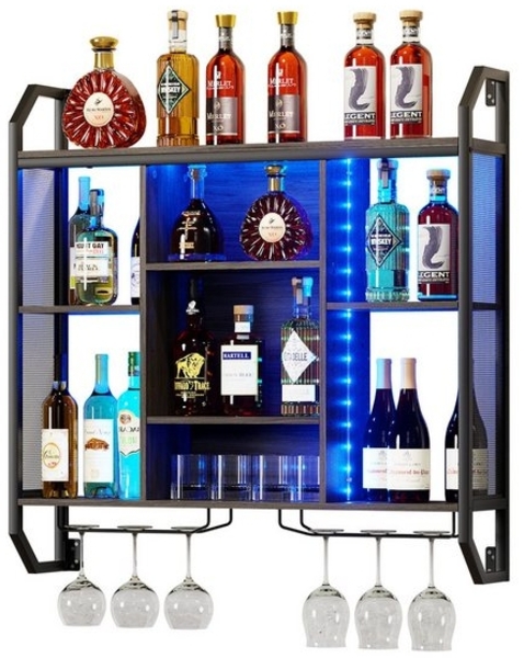 TWSOUL Weinregal Schwebende Wandregal Mit LED-Licht, mit Glasregal, Verstellbares Regal, 90*90cm Wandmontage Flaschenhalter für Bars, Weinkeller, Küche Bild 4