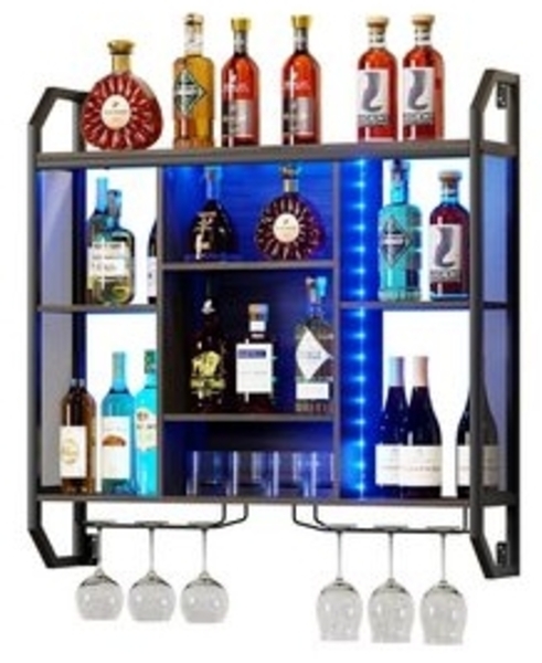 TWSOUL Weinregal Schwebende Wandregal Mit LED-Licht, mit Glasregal, Verstellbares Regal, 90*90cm Wandmontage Flaschenhalter für Bars, Weinkeller, Küche Bild 6