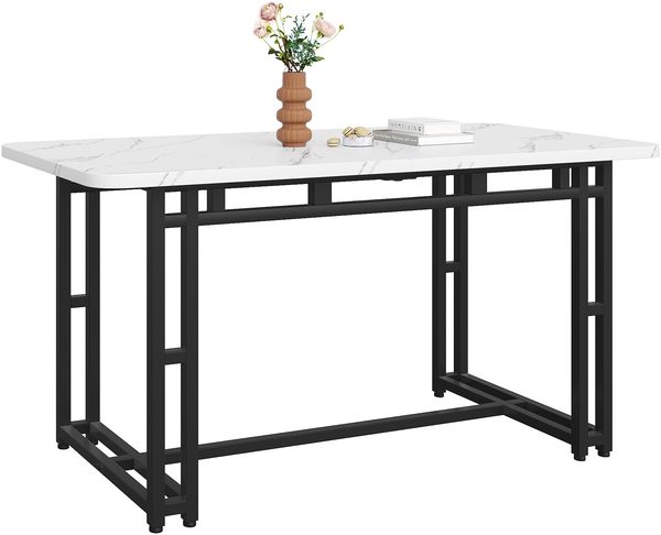 Esstisch H 74 x T 70 x B 120 cm, leichter Luxus mit MDF-Tischplatte und schwarzen Metallbeinen