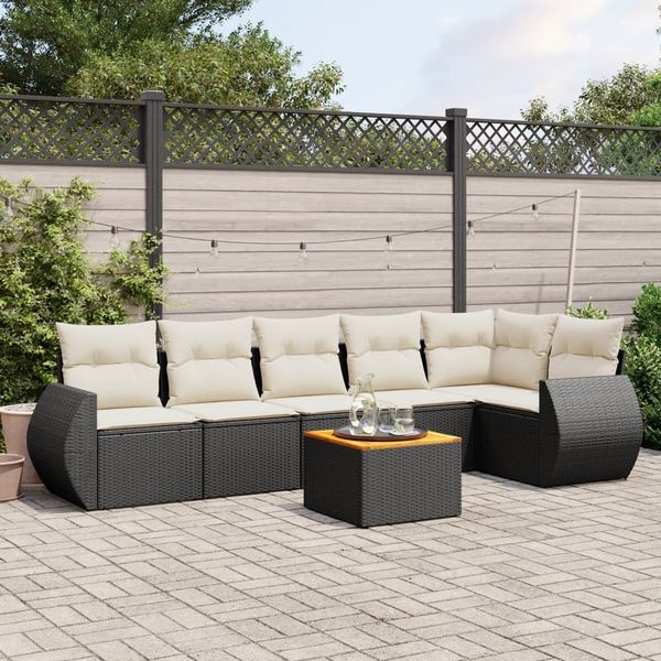 vidaXL 7-tlg. Garten-Sofagarnitur mit Kissen Schwarz Poly Rattan 3225013