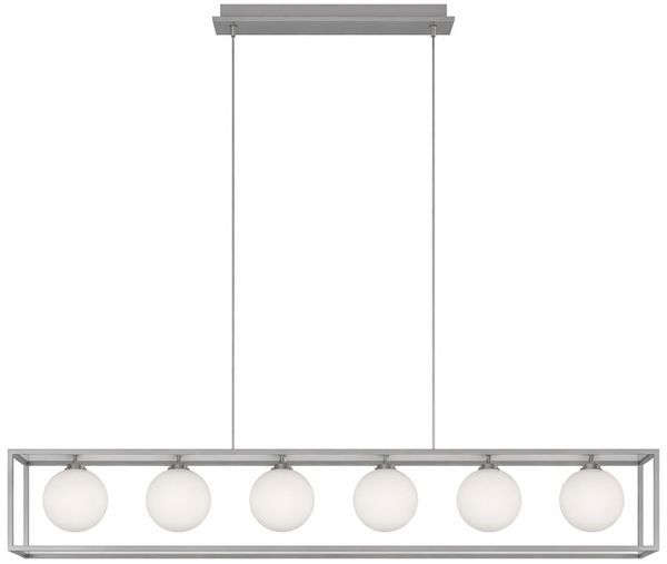LED Hängeleuchte, nickel-matt, Glas weiß, H 150 cm