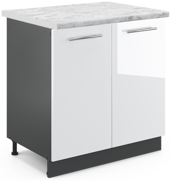 Spülenunterschrank Fame-Line Weiß Hochglanz 80 cm , AP Marmor Vicco