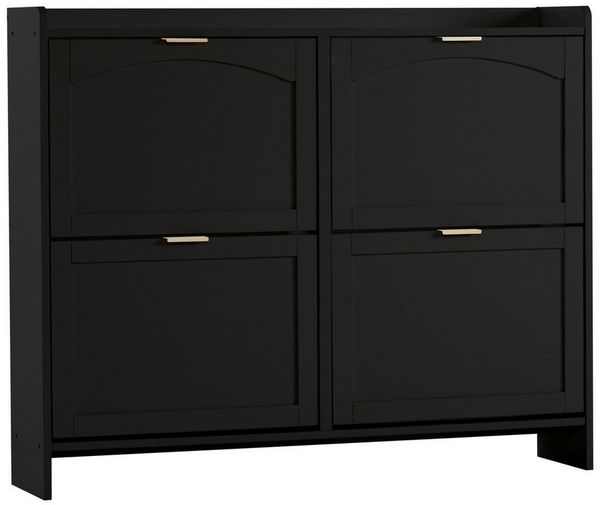 Yorbay Schuhschrank mit 4 Klappen & 8 Fächern, 110 x 90 x 24 cm, Weiß/Schwarz