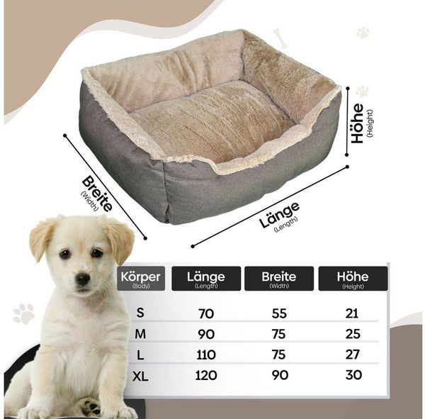 Defactoshop Tierbett Hundebett, Kissen in Leinenoptik, Hundekorb, erhöhte Ränder, verschiedene Größen
