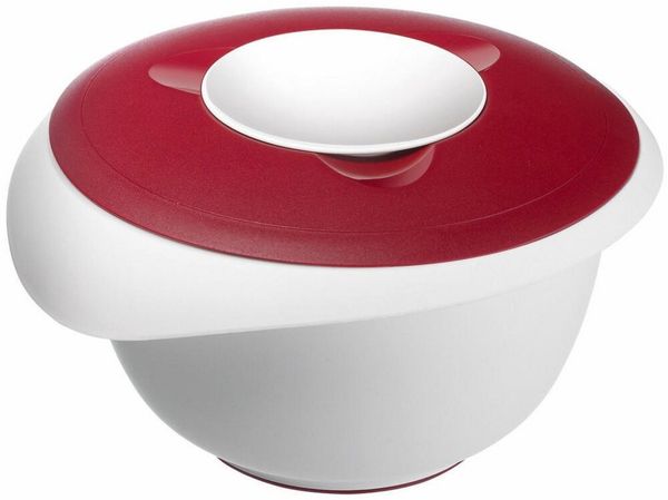 WESTMARK Rührschüssel mit zweigeteiltem Deckel, 2,5 l, Mit Ausgießer, Kunststoff, Weiß/Rot, PP