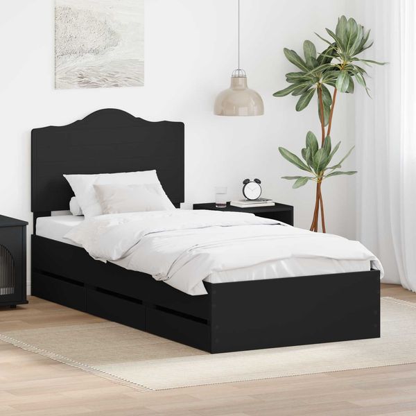 vidaXL Bettrahmen mit Schubladen Schwarz 75 x 190 cm Ingenieurs Holz 3413465