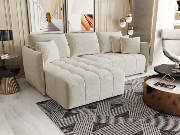 Ecksofa Schlafsofa TREVISO Stoff Monolith Creme Ottomane Links