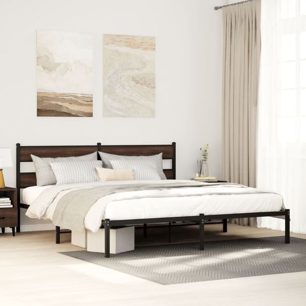 vidaXL Bettgestell ohne Matratze mit Kopfteil Braun Eiche 200x200 cm 4017158
