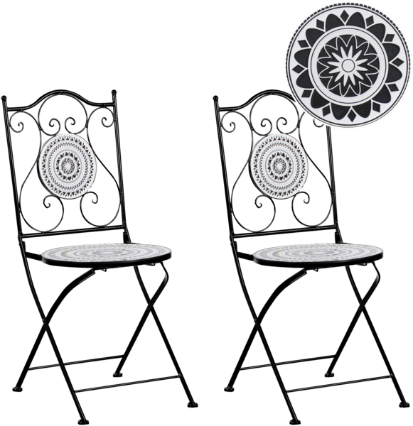 Gartenstuhl 2er Set COMISO klappbar Metall Schwarz Weiß