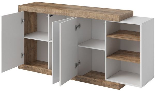 Lomadox Sideboard SYLT-83, Samdal Eiche Nb. mit Absetzungen in weiß Hochglanz 180/85,7/40 cm