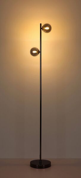 OTTO home Stehlampe Aivven, Metall schwarz-chromfarben, rauchfarbenes Glas, ohne Leuchtmittel, 180cm Kabellänge, 2x LED exkl.