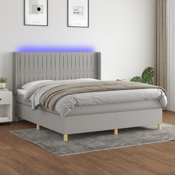 vidaXL Boxspringbett mit Matratze & LED Hellgrau 180x200 cm Stoff, Härtegrad: H2 [3139053]