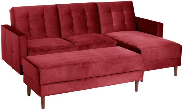 Funktionssofa mit Hocker Kacha Bezug Samtvelours Esche natur / rot 23160