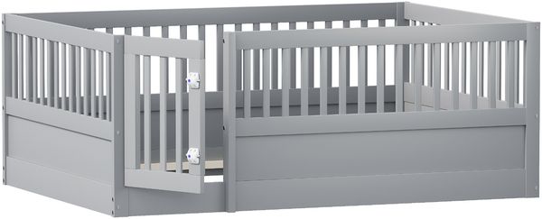 Bett 140x200 cm ohne Matratze, Kinder-Bodenbett aus Holz in Grau mit Schutzgitter und Tür Bild 8