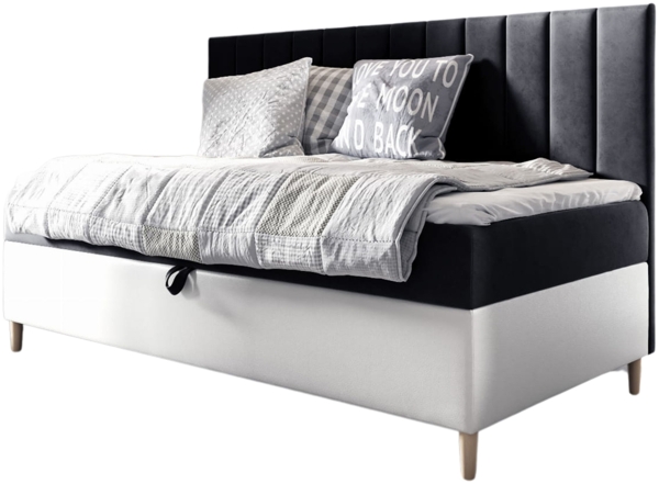 MEBLINI Kinderbett mit Bettkasten MAYA 2 100x200 – H3/Schwarz Samt Gepolstert Einzelbett mit Matratze - Polsterbett mit Stauraum - Bett mit Kopfteil – Stauraumbett