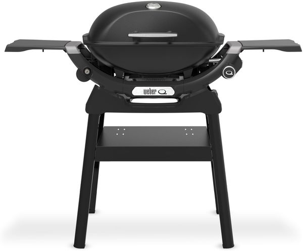 Weber Q 2200N Gasgrill mit Seitentischen & kompakten Stand/Grill für Terrassen und Balkone mit Hochleistungsbrennern, porzellanemaillierten Gussrosten und elektronischer Zündung, Mitternachtsschwarz