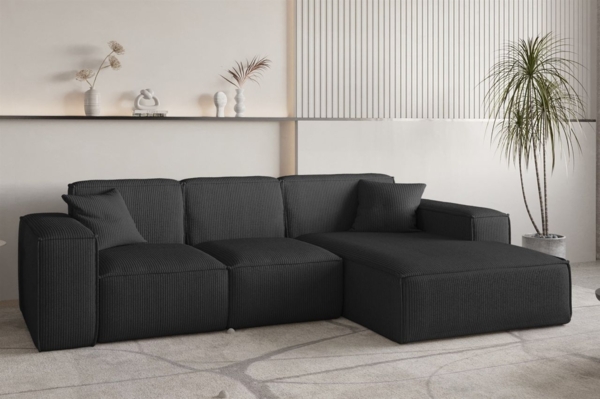Ecksofa Designersofa CELES PREMIUM in Stoff Scala Schwarz Ottomane Rechts