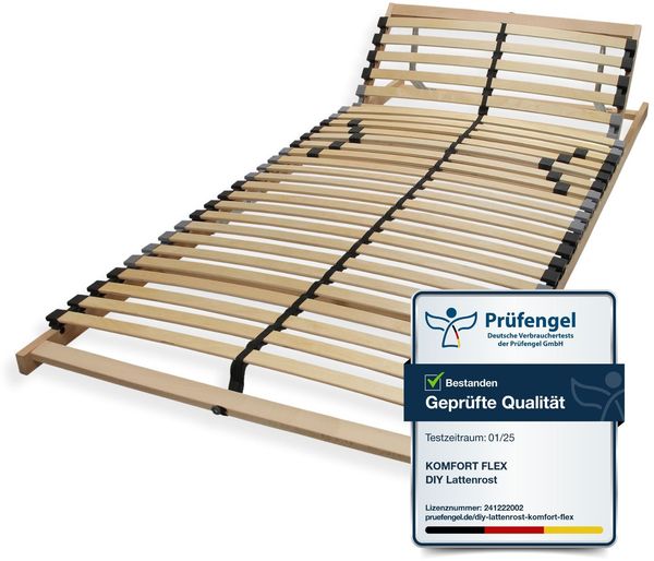 7 Zonen Lattenrost 120x200 mit verstellbarem Kopfteil - Ergonomischer Lattenrost 7 Zonen und stabilem Buchenholzrahmen, 28 flexible Federholzleisten, MADE IN GERMANY, Traglast ca. 150Kg