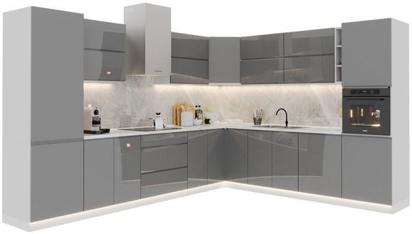 ROYAL24_MARKT Winkelküche – KU-S19 – Aspen – 340x270 cm Moderne Klarheit trifft Funktionalität, (Komplett Set), Premium – Luxuriös – Elegant