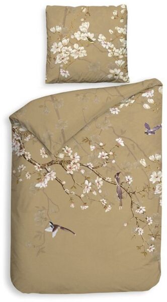 Heckett & Lane Satin Bettwäsche 155x220 Asahi beige gold Magnolie Äste Vögel