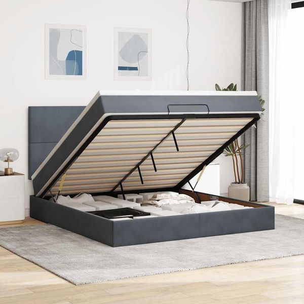 vidaXL Ottoman-Bett mit Matratzen & LEDs Dunkelgrau 180x200 cm Samt 3314265