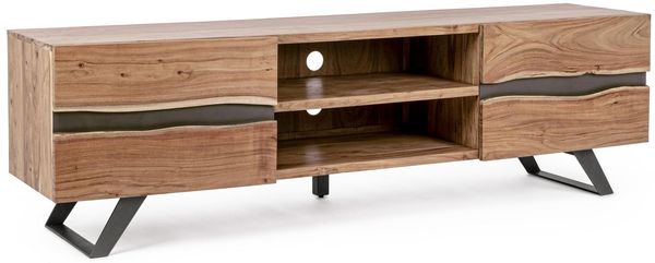 TV-Board Aron aus Akazienholz, modernes Design mit Metallgestell, natur, 190 cm breit