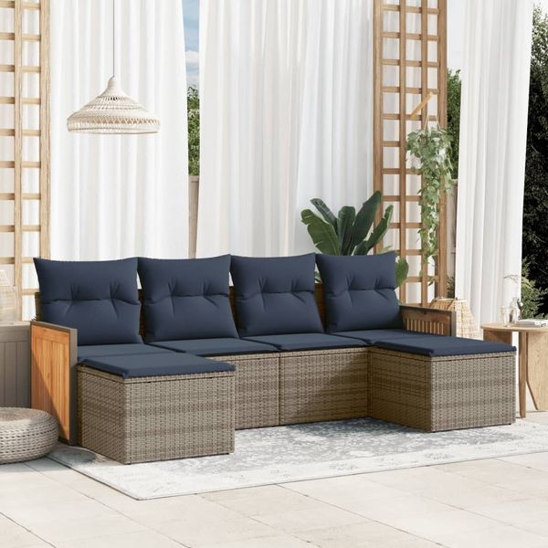 vidaXL 6-teiliges Gartensofa-Set mit Kissen, grau, Polyrattan 3227902