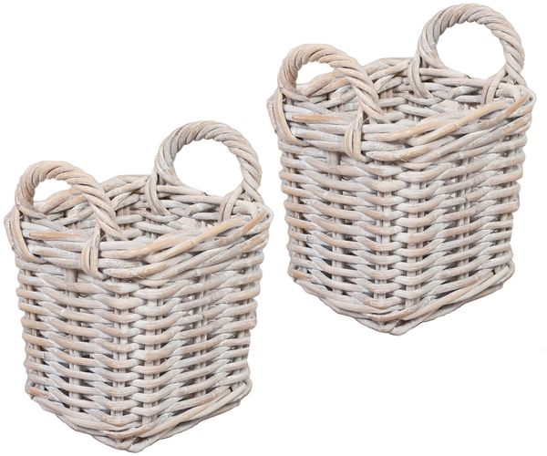 2er Set Rattankorb BAKUL eckig White-Wash ca. 20cm Aufbewahrungskorb Dekokorb Korb