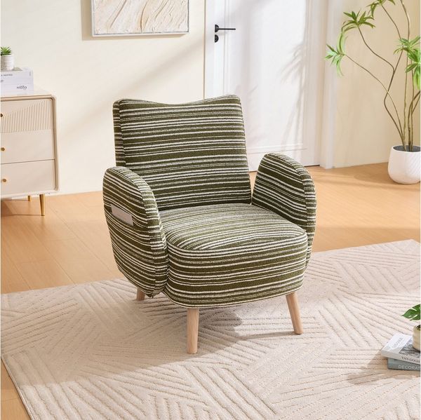 BlingBin Sessel Loungesessel Einzelsessel, Polstersessel mit Holzbeinen & Seitentasche (Fernsehsessel, 1-St, Stoff mit Kreismuster, mit seitlicher Tasche), bequemer Lesesessel, Wohnzimmer, Schlafzimmer, Büro